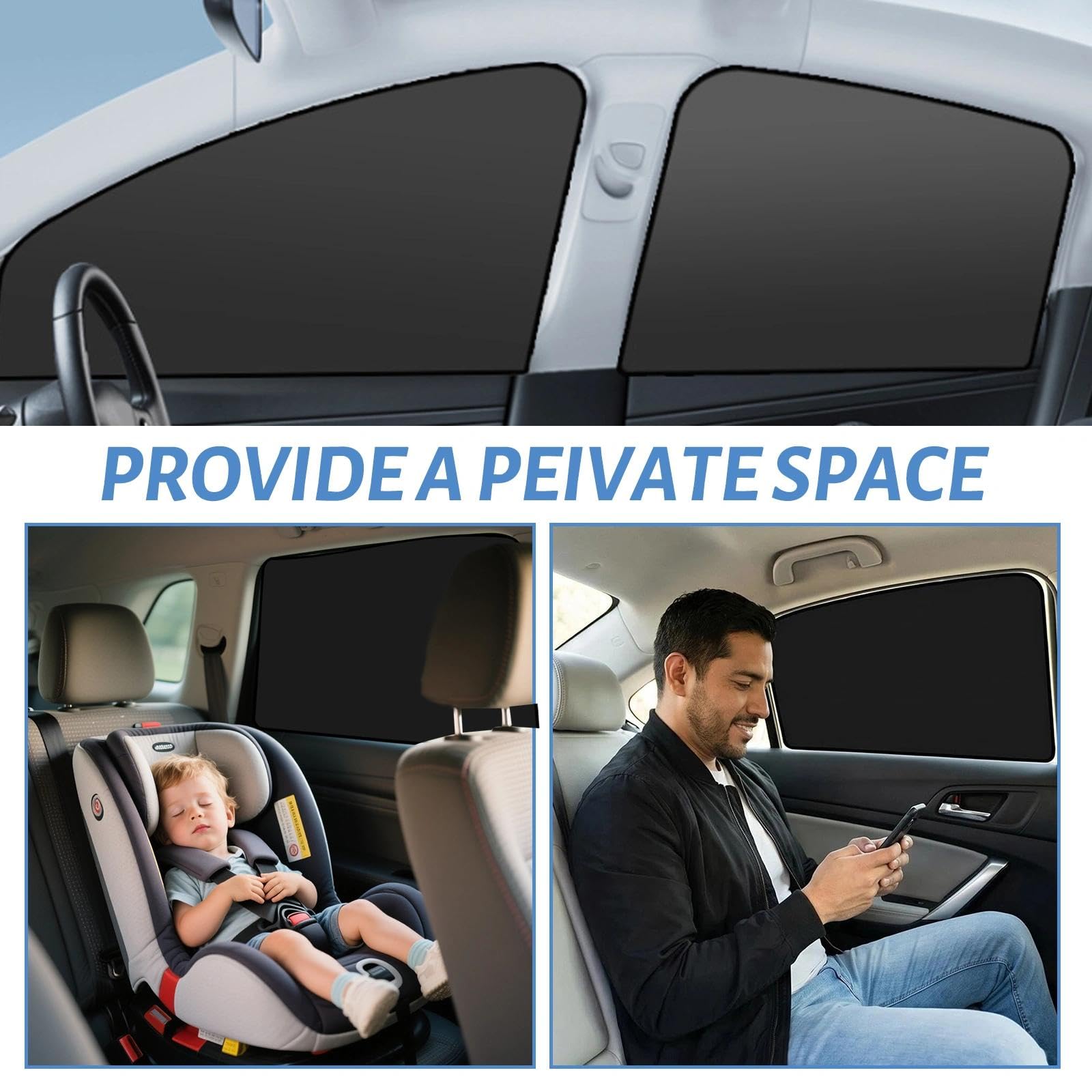 JSTHHTT Tende Parasole Auto Bambini Set 4 Tende Poliestere Nero Protezione Solare Anti-UV