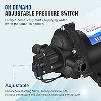 Vista 4 de ECO-WORTHY - Bomba de presión de diafragma de agua de la serie 33, industrial, 110V AC, flujo de 4.0 GPM, presión nominal de 50 PSI, bomba