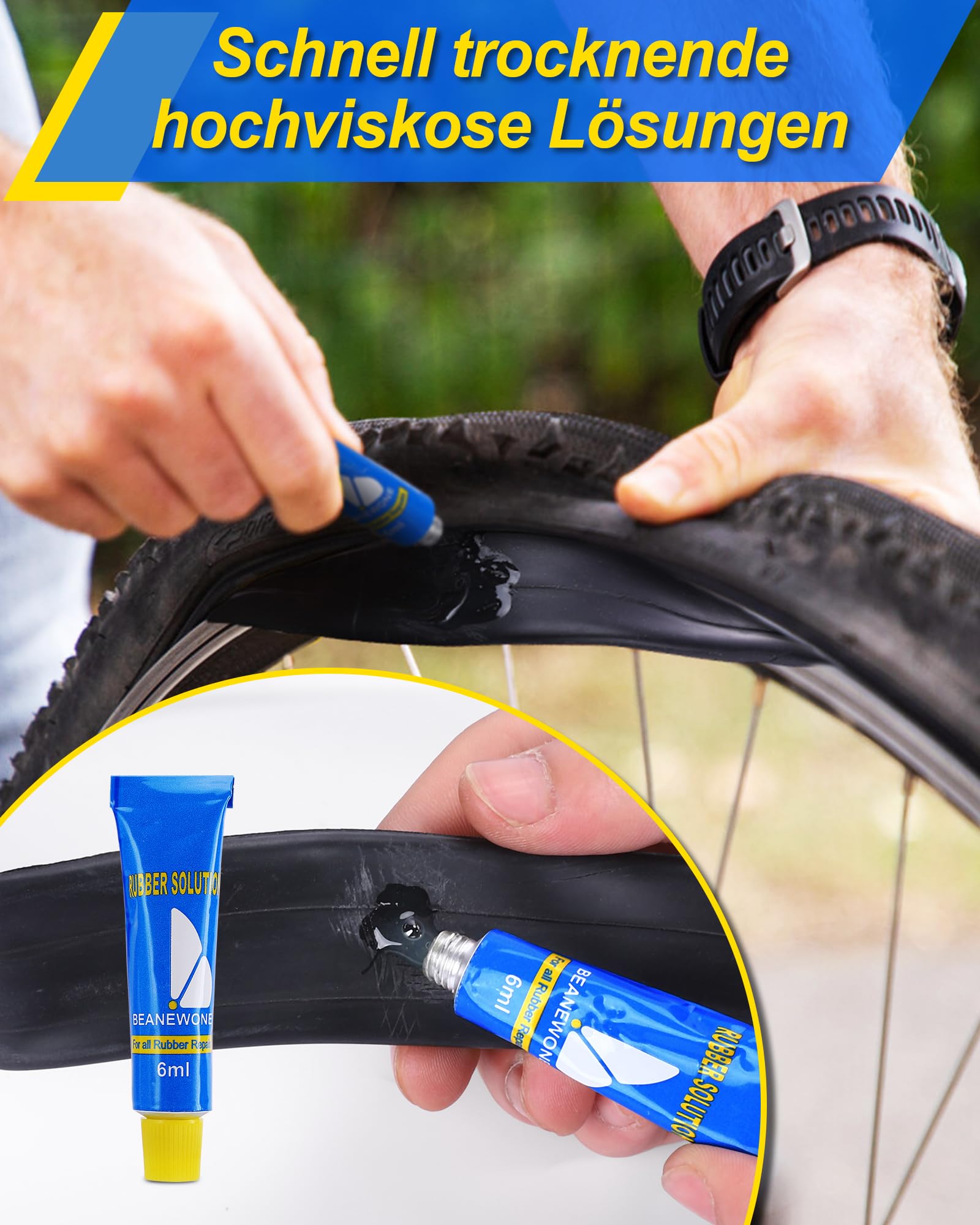 Flickzeug Fahrrad, Fahrrad Reparaturset mit 18 Fahrradflicken, 2 Gummilösungen, Reifenheber und Metallfeile - Tragbarer Aufbewahrungskoffer für Fahrrad, Motorrad und aufblasbare Schläuche