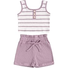 Toddler Baby Boy Girls Summer Clothes Ribbed Sleeveless Striped Tank Tops Solid Color Shorts Set 2Pcs Casual Outfits