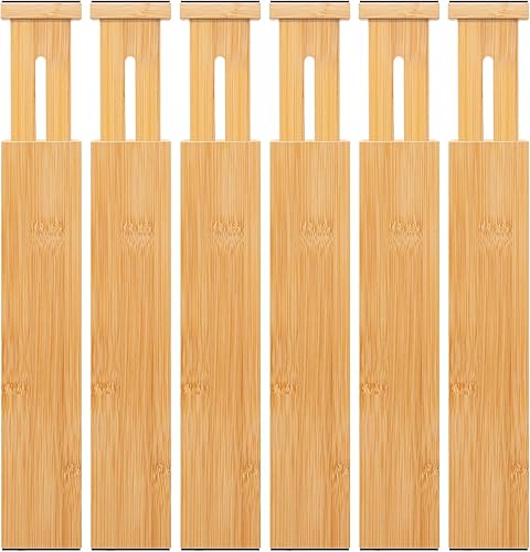 Miniatura 1 de 6 separadores grandes de bambú para cajones, organizadores de madera ampliables de 17 a 22 pulgadas para cocina, oficina, tocador, dormitorio, ropa