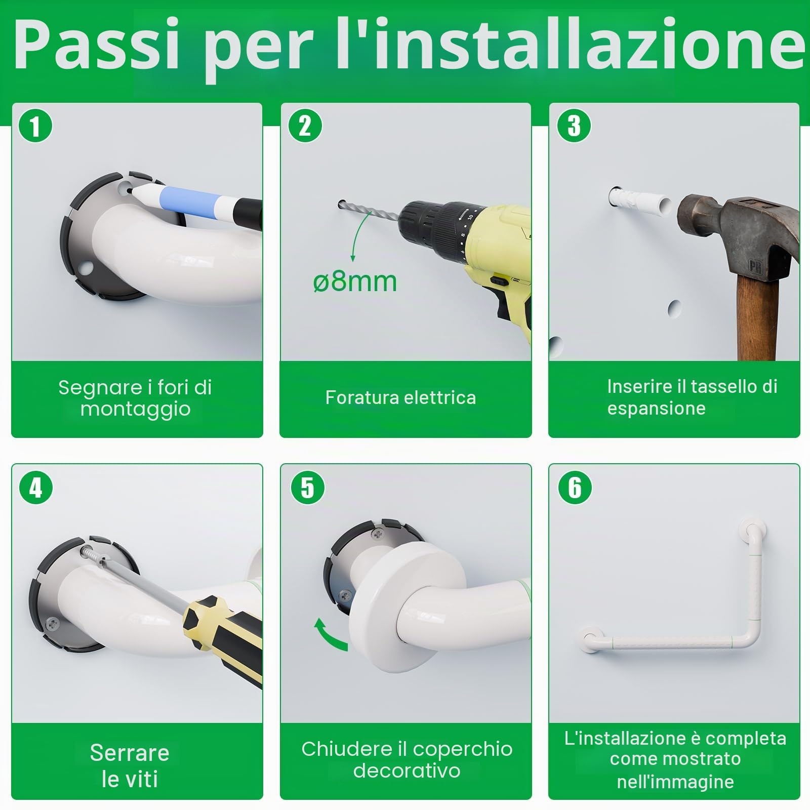 KULACO Maniglie per anziani, in acciaio inox, per vasca da bagno, antiscivolo, 30 x 45 cm, impugnatura di sicurezza a L, maniglia di sicurezza antiscivolo con fluorescenza