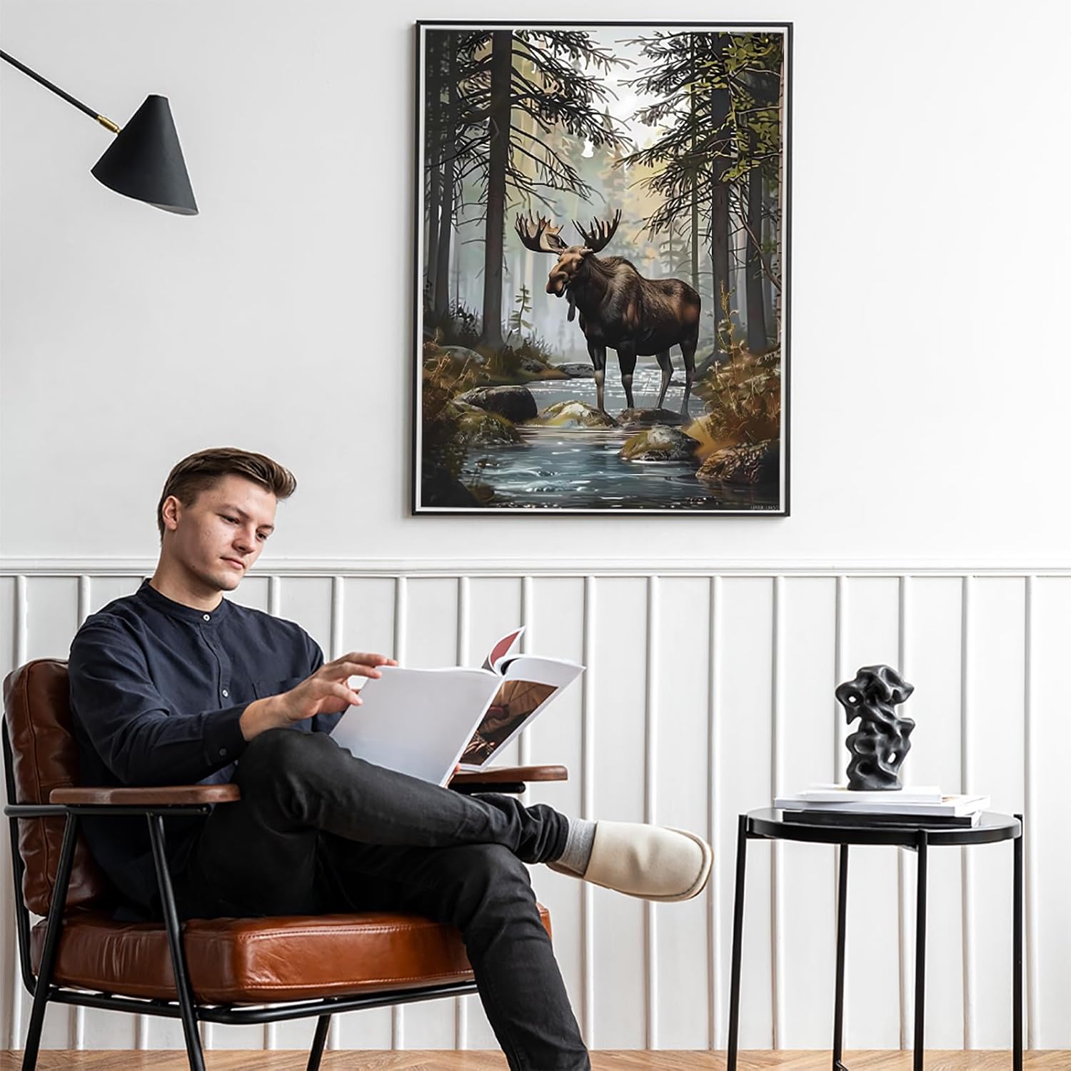 UPABLUNSO 5D Moose in The Wild Diamond Painting Kits for Adults DIY Moose Diamond Art Kits for Beginner Full Drill Moose Diamonds Painting Gem Art for Gift Wall Decor 12x16 inch