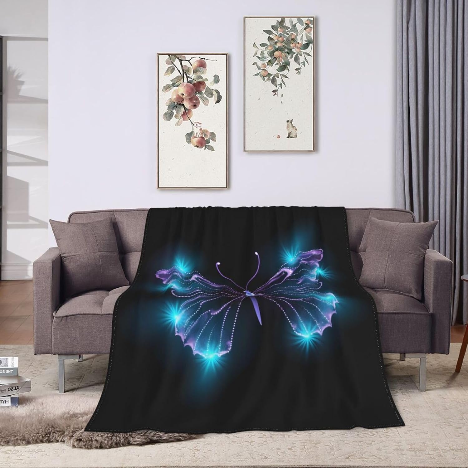 Butterfly Stars Washable Flannel Throw Blankets, Blanket for Bed Couch Sofa, All Seasons Home Camper Travel 50"x40"