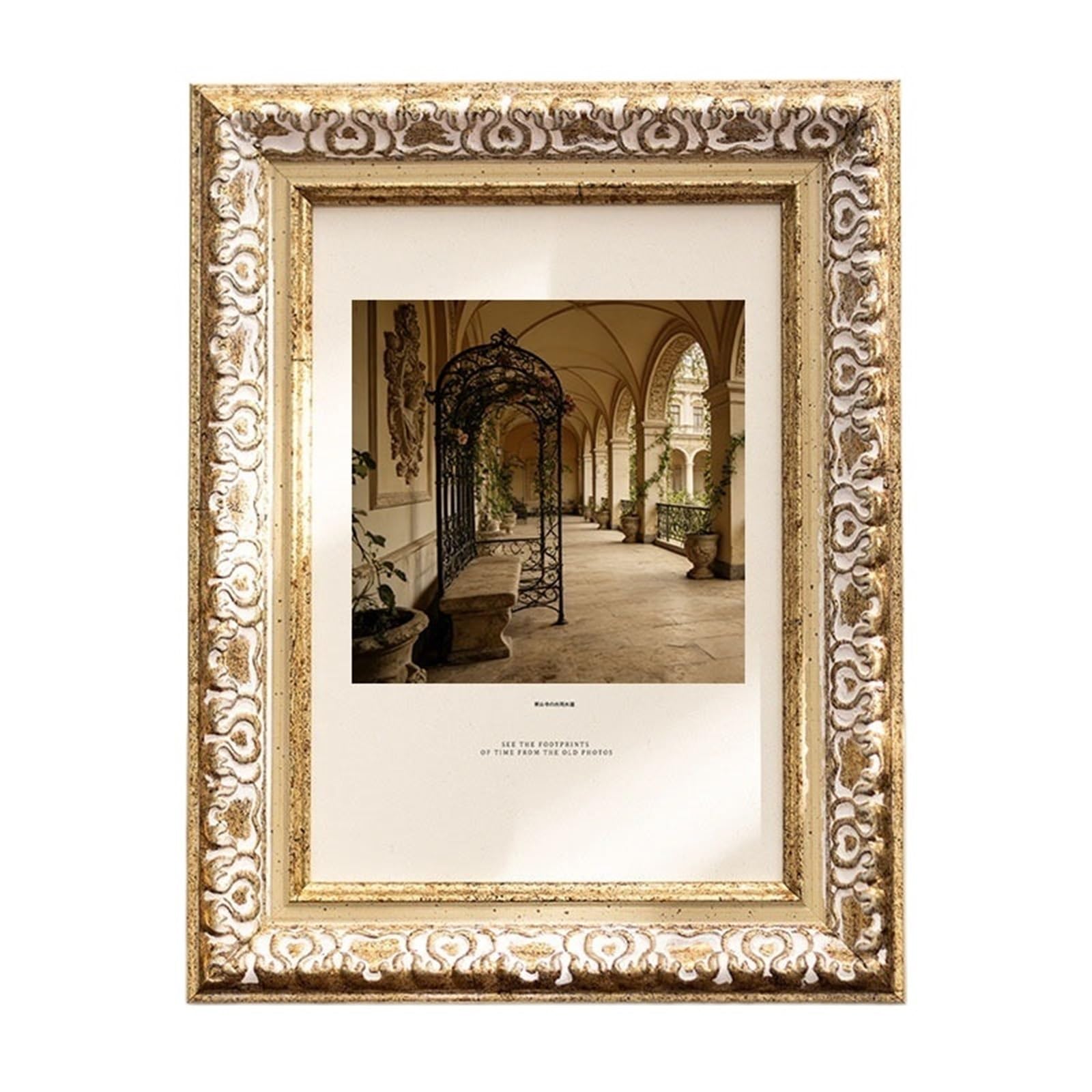 Picture Frame Hanging Wall 5-10 Inch Horizontal Resin Table A4 Wedding Dress Palace Retro For Photo And Picture(Retro white,7inch)
