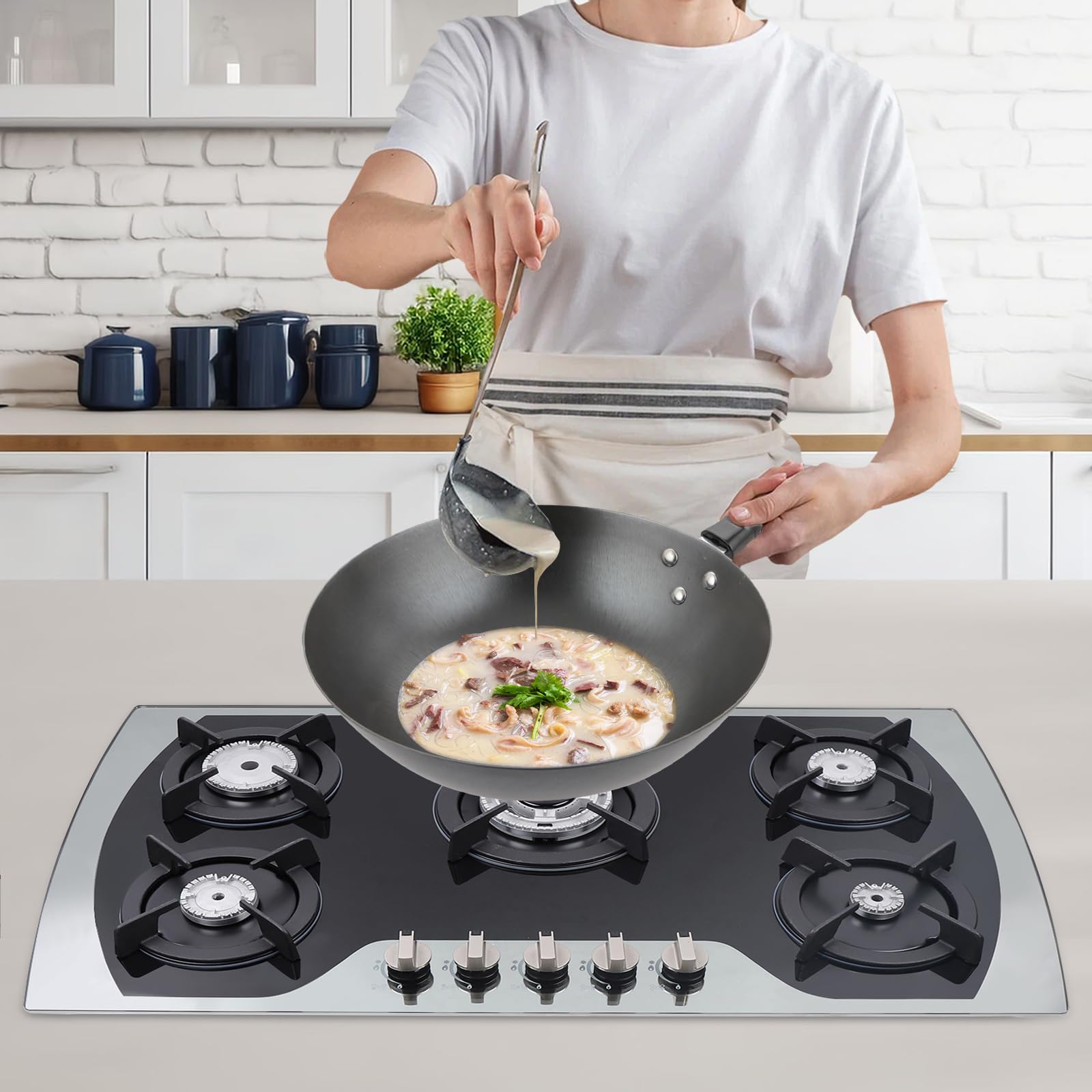 Plaque de Cuisson à Gaz à 5 Feux, 90 cm, en Verre, pour gaz Naturel et Propane, en Acier Inoxydable, pour la Maison et Le Camping-Car, avec Système D'interruption de Fflamme