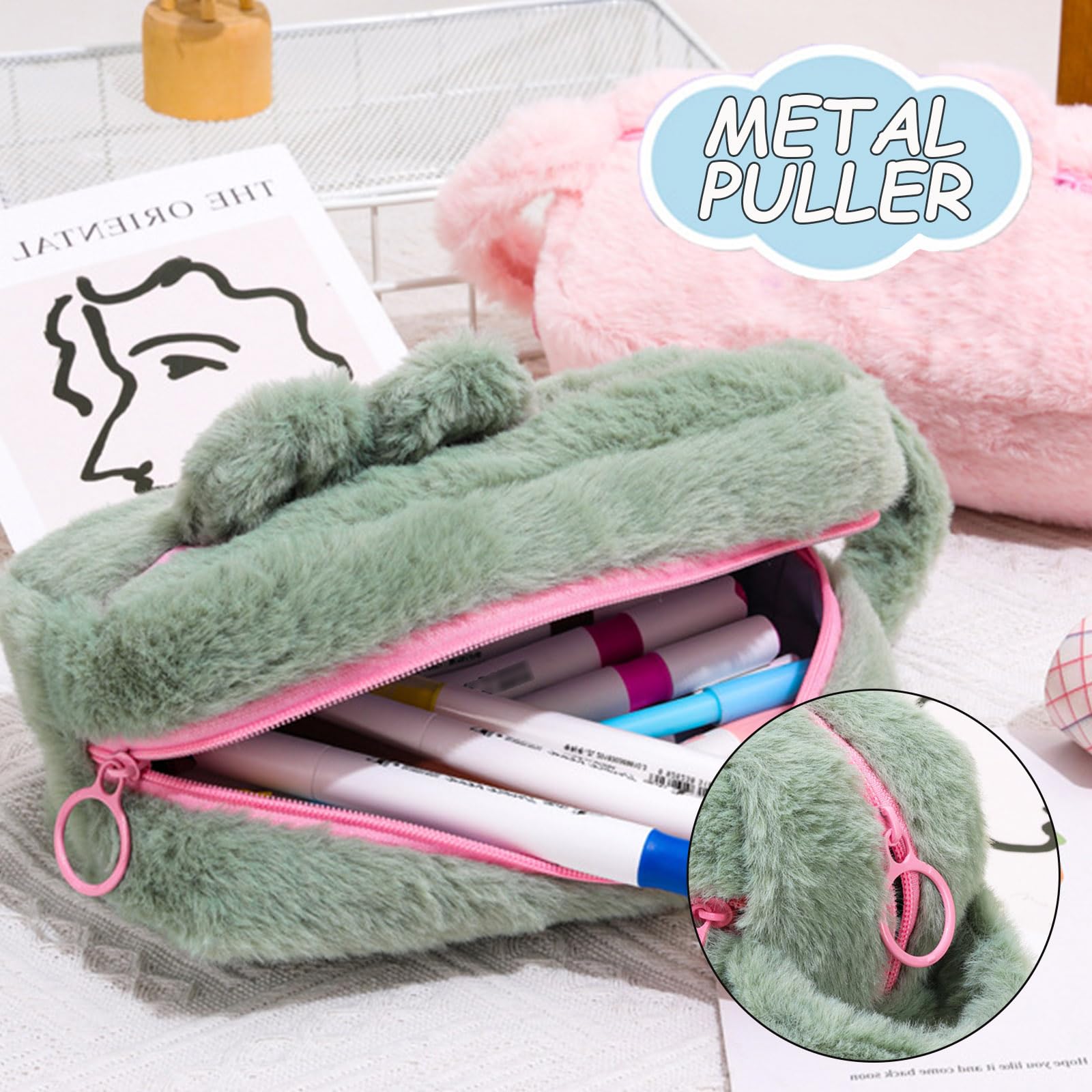 KASESSS Plush Pencil Case, Cute Crocodile Pattern, Large Capacity Kids Pencil Case, Funny Pouch for School Green - Image 3