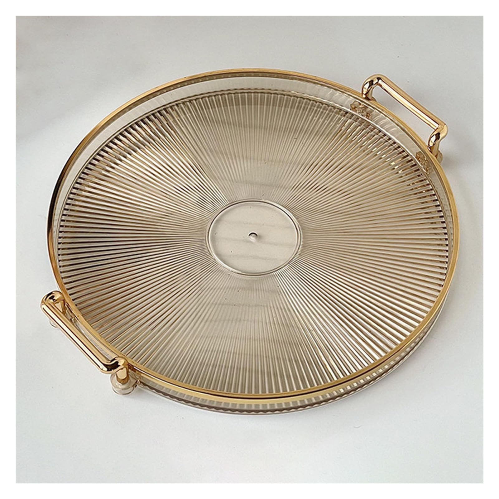 Plastic Tray,Round Fruit,Living Room Decorative Item,Gold-plated Handle,Suitable for Storing Teacups and Cosmetics(Color2)