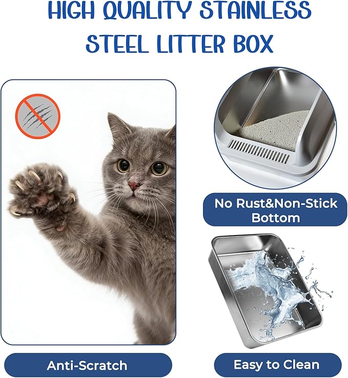 Arenero de acero inoxidable para gatos mediano con tapa miniatura 6