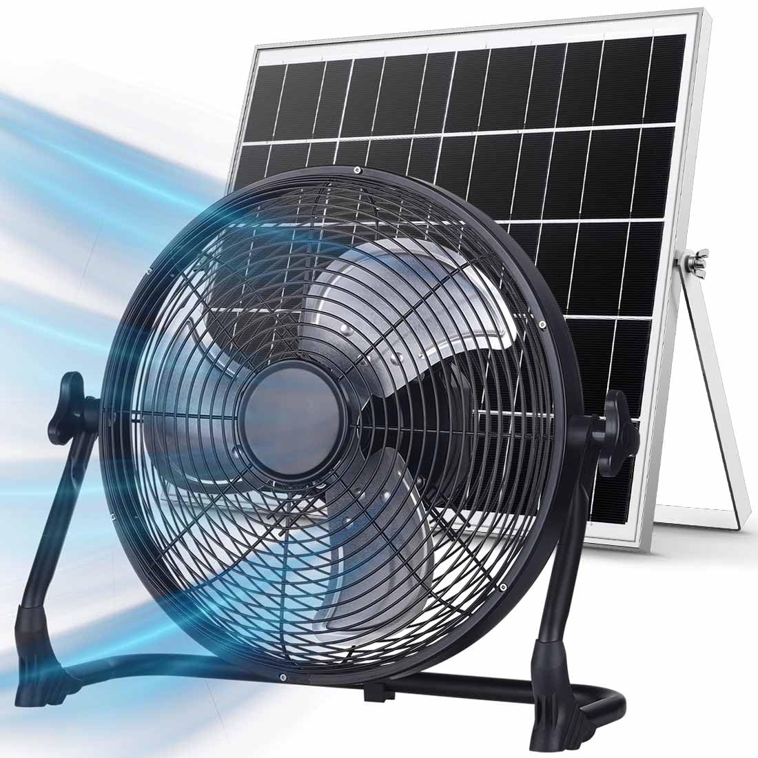 Ventilador inalámbrico para camping ZZE de 35.5 cm con panel solar portátil