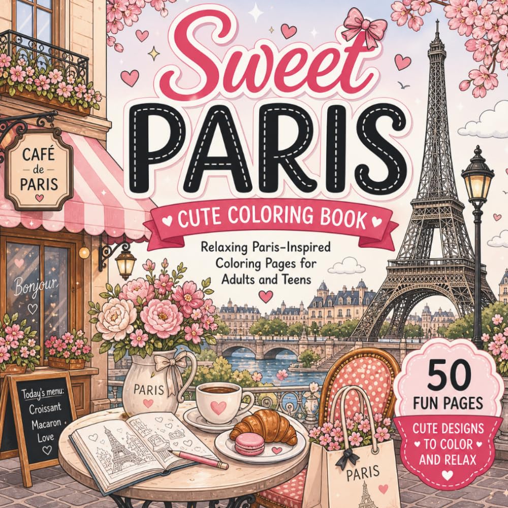 Sweet Paris Cute Coloring Book: Relaxing Paris-Inspired Coloring Pages for Adults and Teens