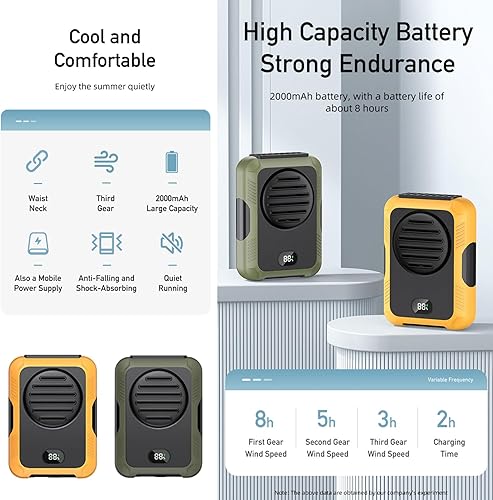 Miniatura 3 de Eioflia Ventiladores de escritorio, ventilador de clip de cintura de 2000 mAh, 3.27 x 1.65 x 4.57 pulgadas, digital de 3 velocidades, motor sin