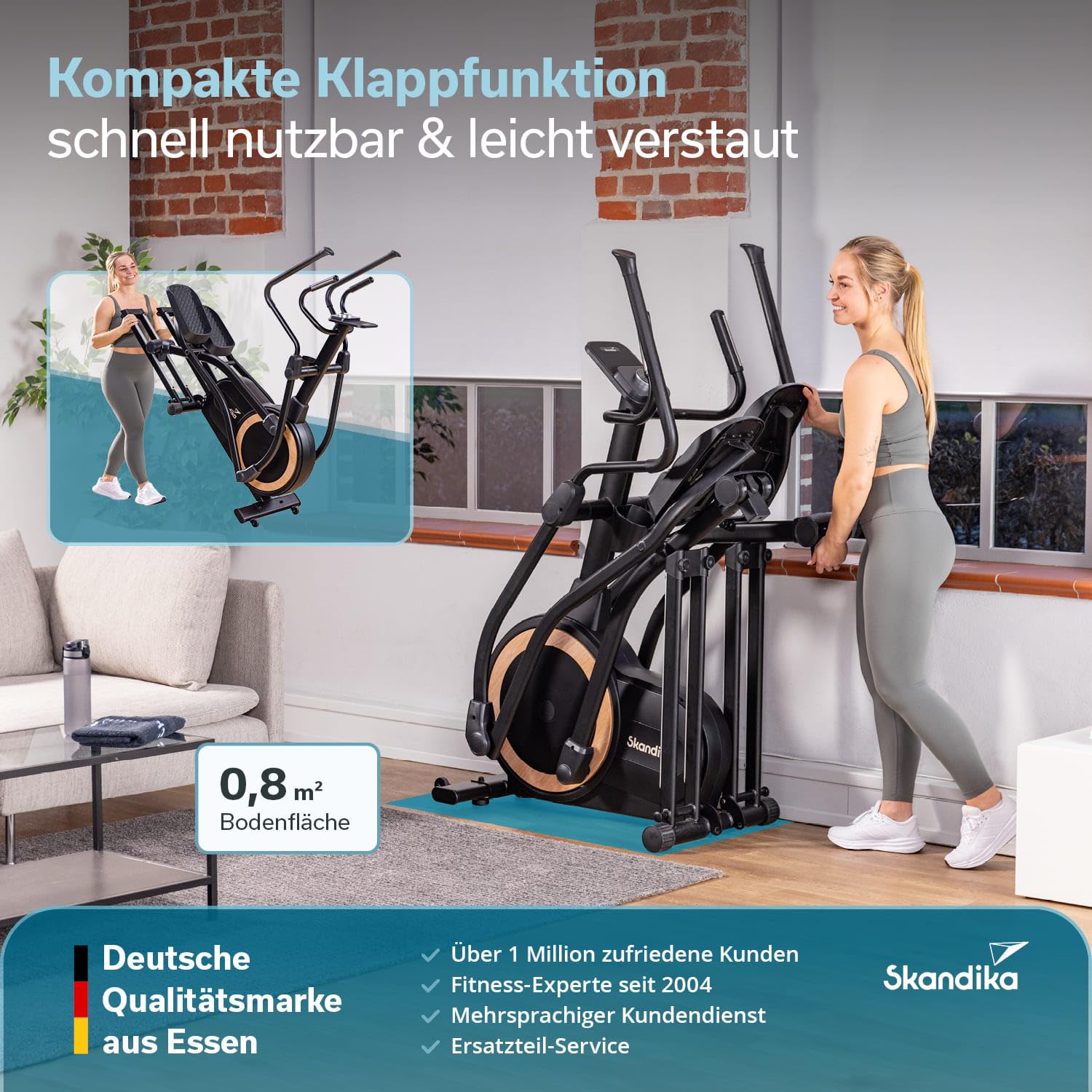 Skandika Crosstrainer für Zuhause Carbon P25-G, Crosstrainer klappbar, sehr leise, mit Generator verbraucht kein Strom, 32 Stufen, Kinomap App kompatibel, kompakt, Cardio, Ellipsentrainer Bis 150Kg