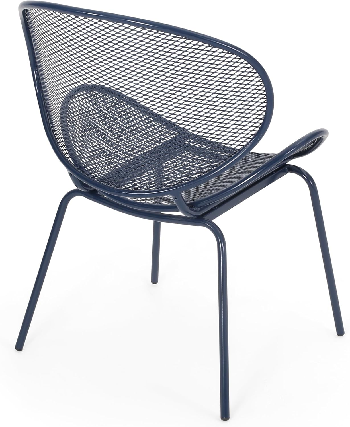 Chair with Iron Frame, Curved Design, Outdoor Seating, Comfortable Lounge Chair, Patio & Garden, Navy, 25.5W x 24.8D x 34H in