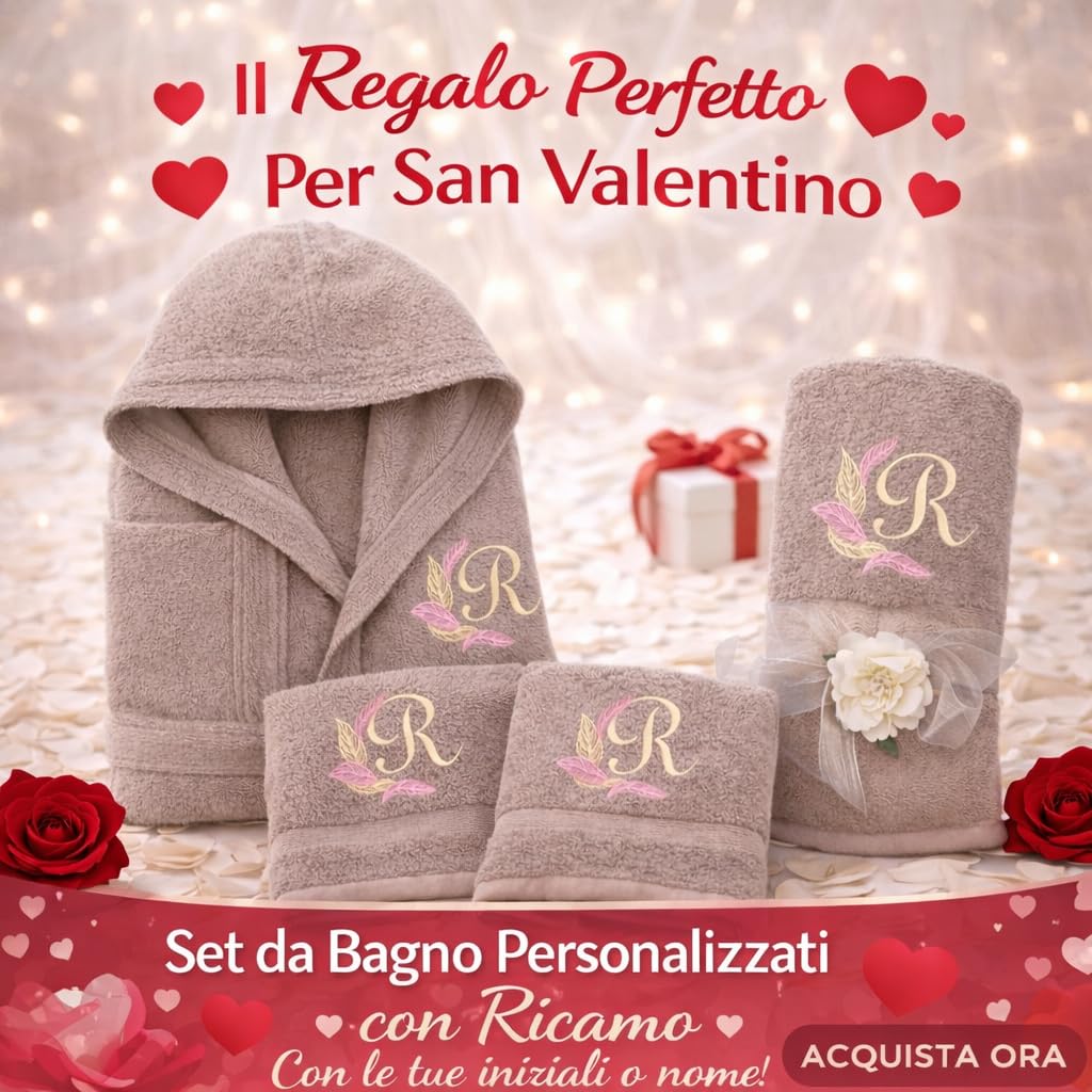 D&Vlab Kit Set 4 pz Accappatoio e 2 Asciugamani viso e bidet + Telo Doccia Grande Personalizzati con Nome Ricamati - in morbida spugna di cotone - Idea regalo per Uomo Donna Lui e Lei BOSSES