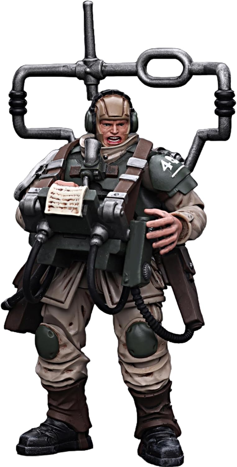 JOYTOY Warhammer 40K 1/18 Action Figures Astra Militarum Cadian Command Squad Veteran with Master Vox Collectible Model