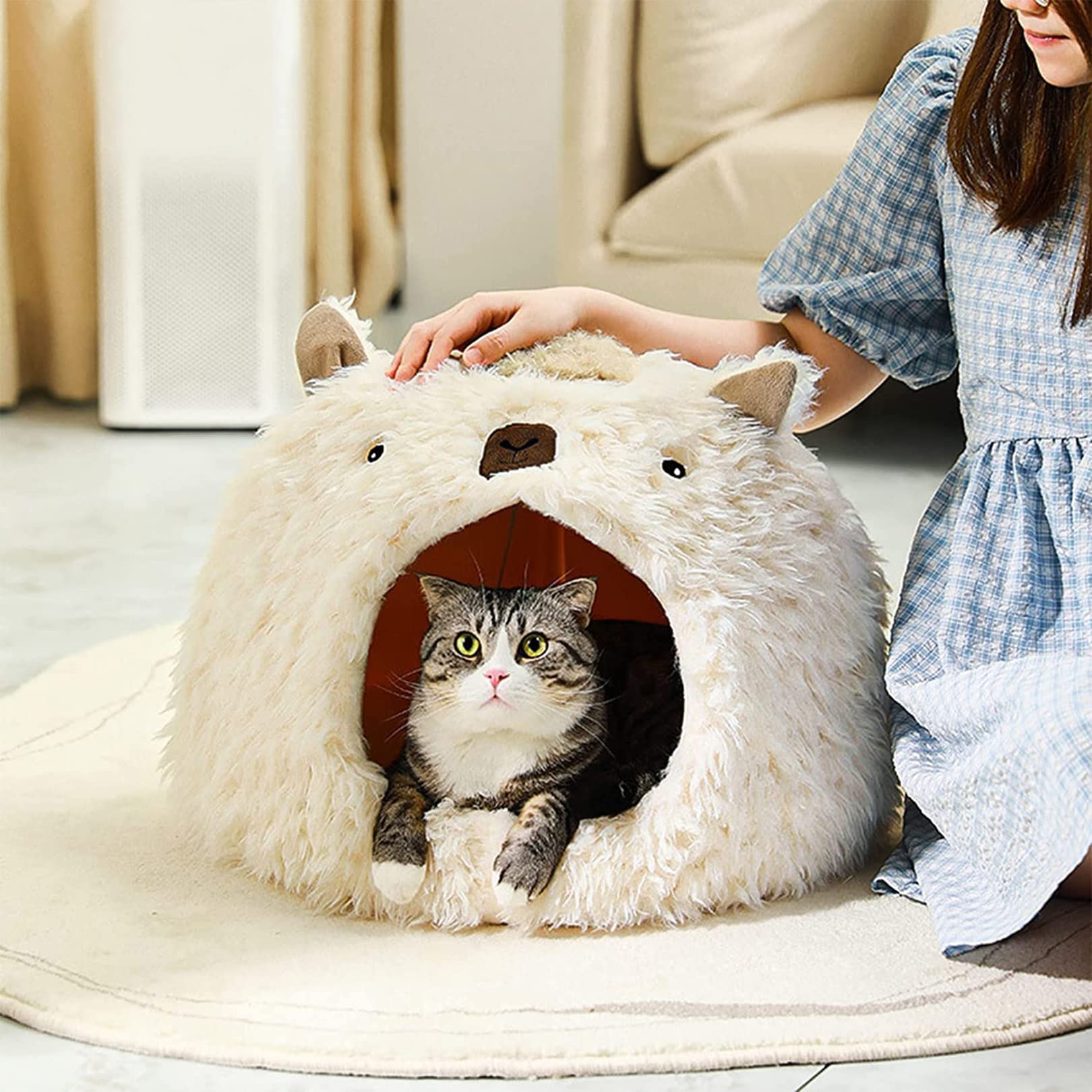 Cuccia Gatto Chiusa Interno Cuccia Casa per Gatto Letto per Cani per Gatti da Interni con Fondo Antiscivolo, Letto per Gatti Lavabile con Palla Appesa,45X45X38CM