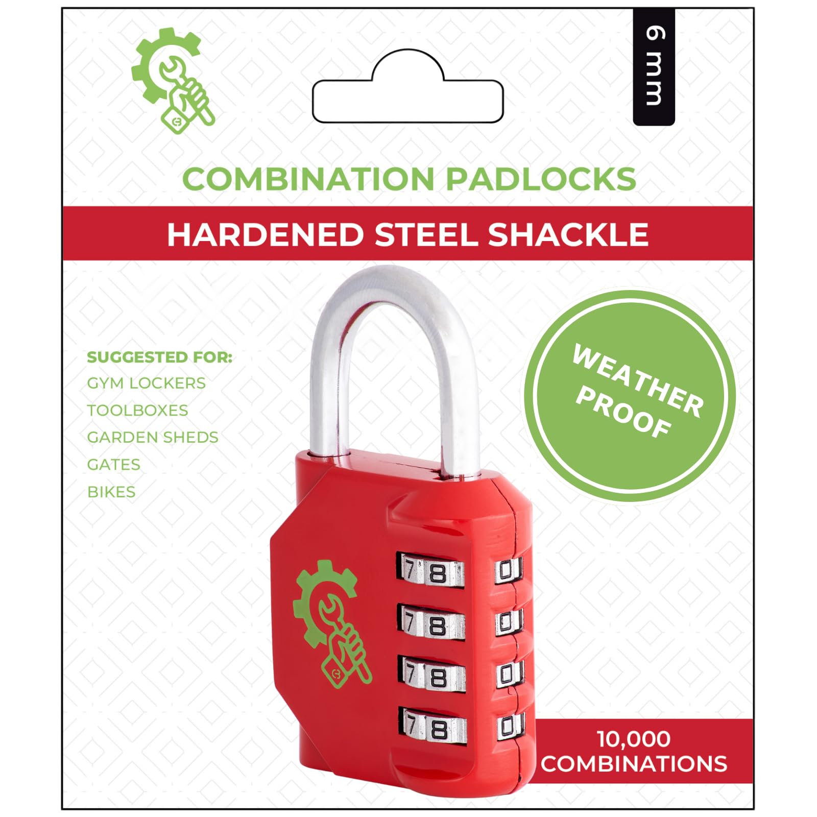 Spanner In The Works Red Spanner In The Works® | Combination Padlock | 4 Digit Weatherproof Padlock With Code | Gym Locker ( Coded Number Lock)