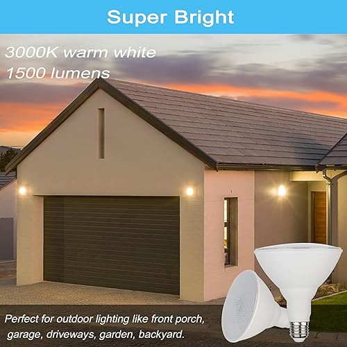 Miniatura 9 de Bombilla LED con sensor de movimiento para exteriores, 15 W (equivalente a 100 vatios) E26 PAR38 con detector de radar y sensor de atardecer a