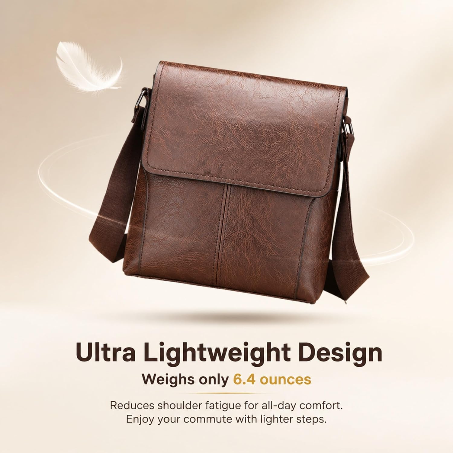 Men Crossbody Bag Small Messenger Shoulder Bag, PU Leather Slim Flap Satchel with Adjustable Strap
