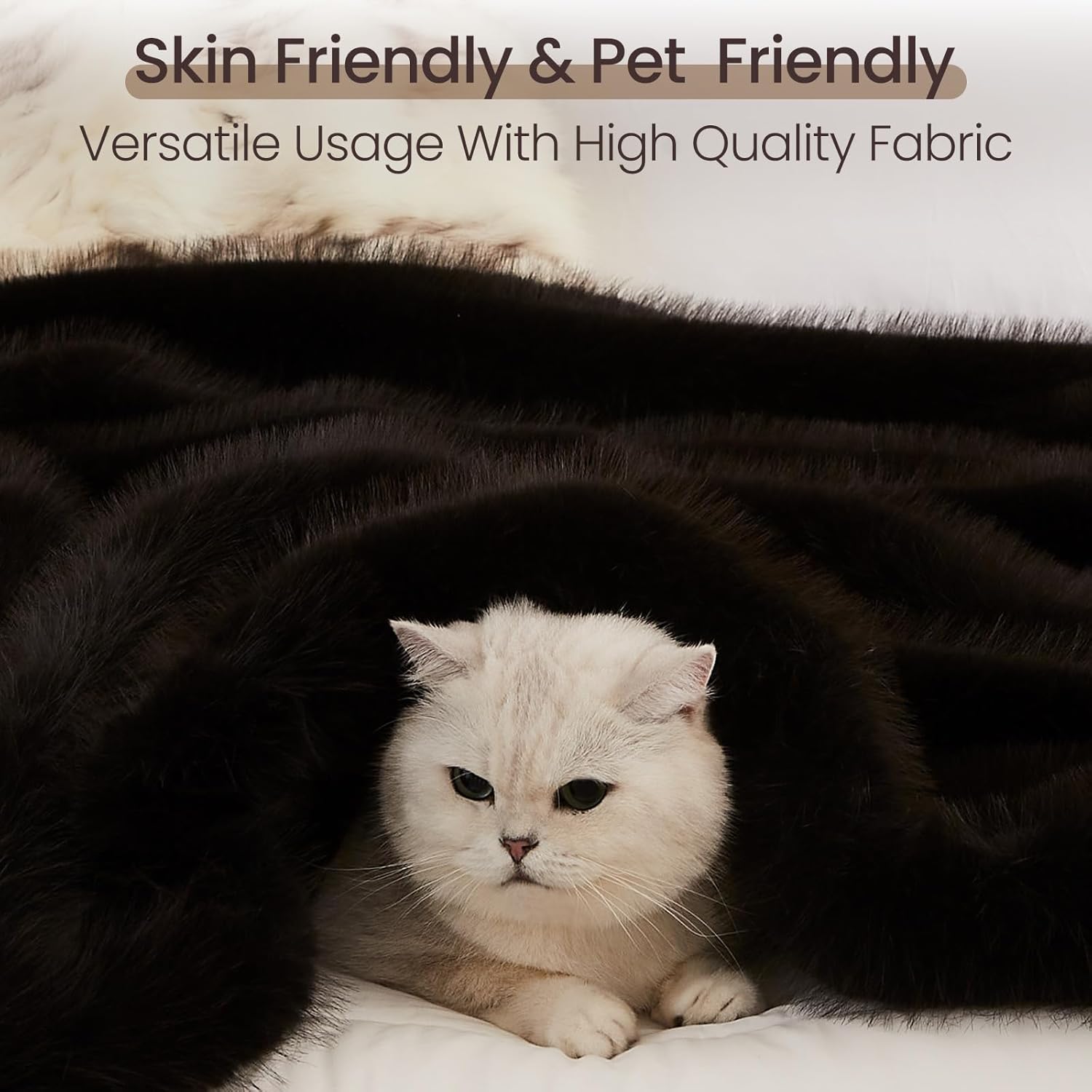 L'AGRATY Faux Fur Throw Blanket: 60''x 80'' Luxury Fluffy Plush Thick Faux Fur Blanket for Bed Couch Sofa - Cozy Soft Fuzzy Blankets for Women Man: Minky Couture Decoration Blanket (Black) - Image 8