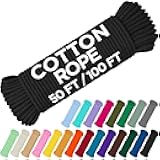 TECEUM 500lb Cotton Rope 3/16” (5 mm) – 50 FT | 100 FT – Strong All-Purpose Braided Rope – Natural Cotton – for Crafting, Сamping, Clothes Line, DIY, Indoor & Outdoor Use – Black