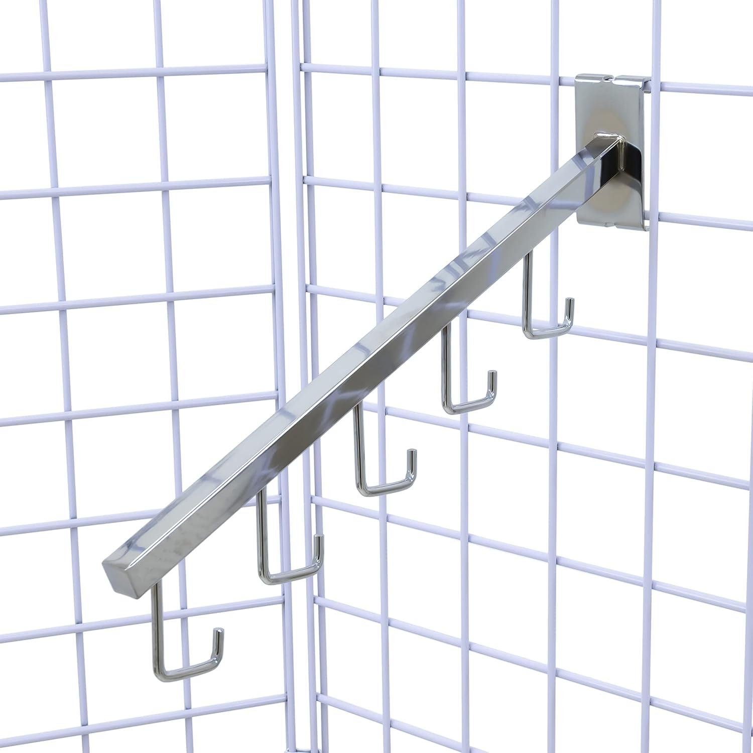 Victory Display 5-Hook Waterfall Wall Grid Fixtures (2-Pack) | Wall Hooks for Clothing, Accessories, and Housewares | Retail Display Arm for Grid Panel and Store Merchandising | Chrome Finish Color