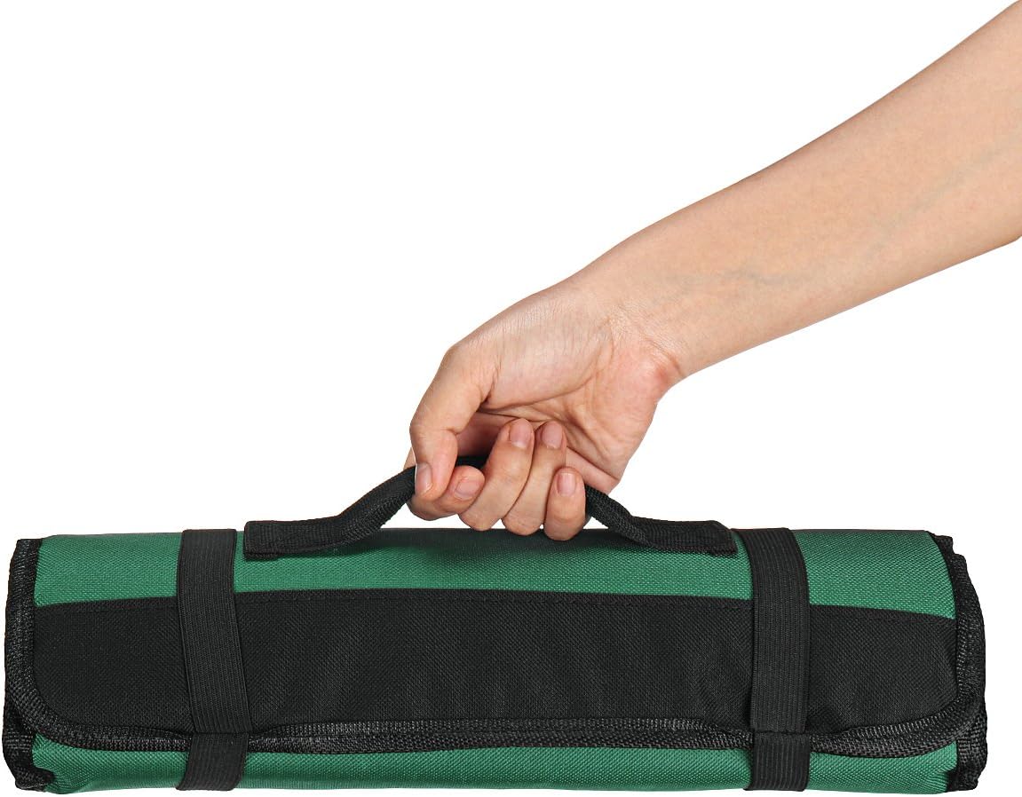 Aissimio Professional Chef Bag knife case Lightweight Genuine Premium DARK BROWN Oxford cloth 22 Pockets 58cm x 35.3cm Knife Bag/Chef Knife Roll Green
