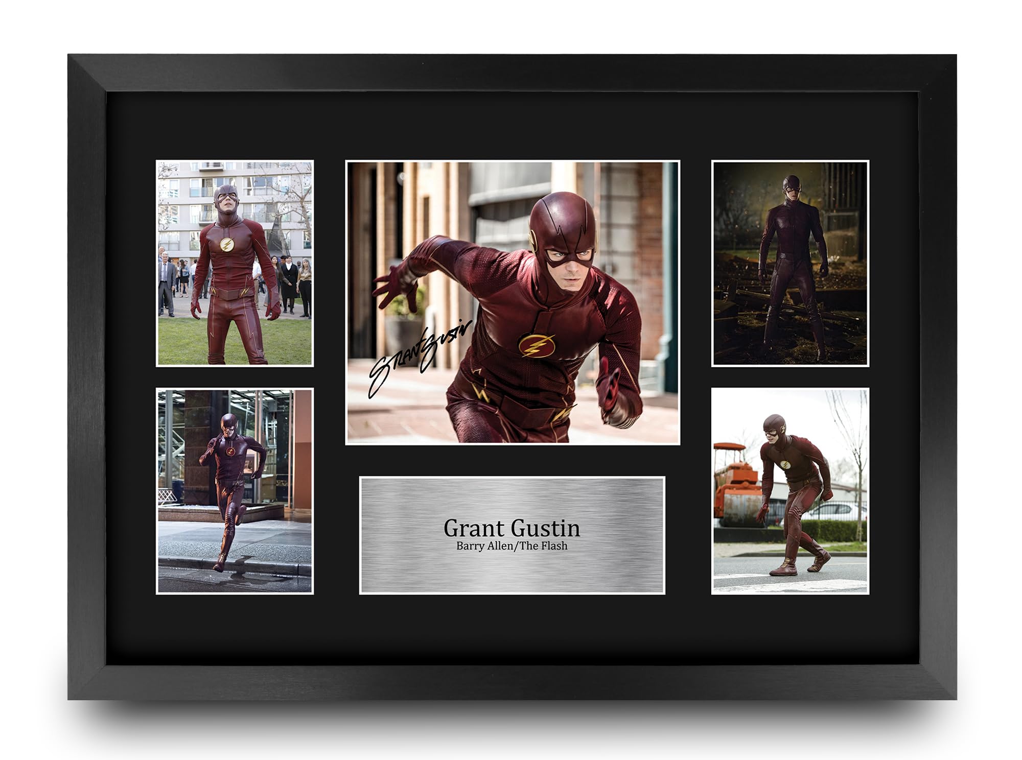 HWC Trading Grant Gustin Flash Gifts Printed Signed Autograph Presentation Photo Montage Display for TV Show Fans - A3 Framed