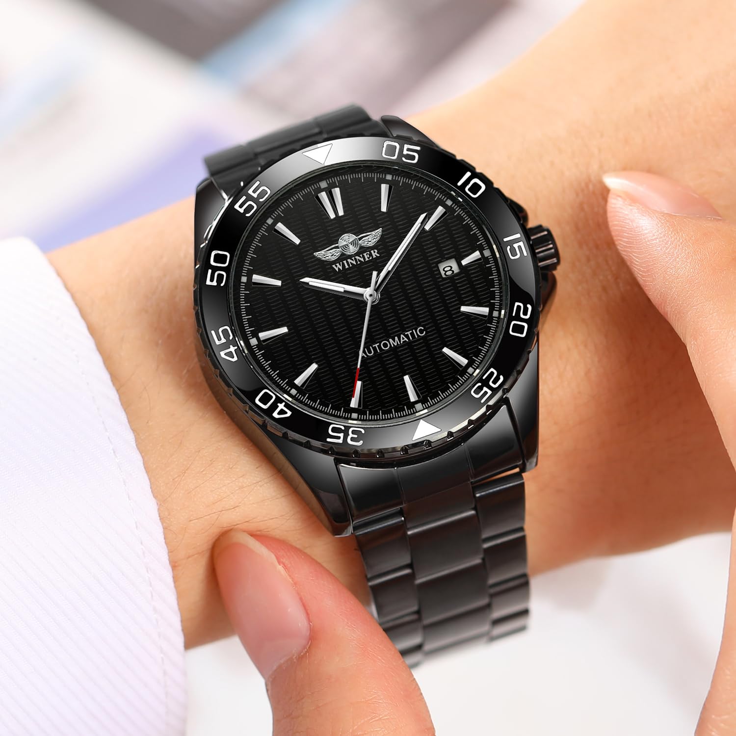 FORSINING Herren Vintage Wasserdicht Automatik Sport Uhr Edelstahl Kalender Leuchtende Schwarz Kollektion Uhr, Schwarz , Vintage