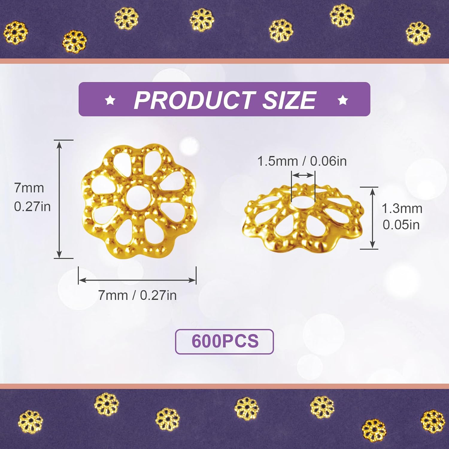 ANCIRS 600pcs 7mm Spacer Beads Caps for Jewelry Making, Metal Flower Bead Caps for Bracelet Necklace- Gold - Image 5