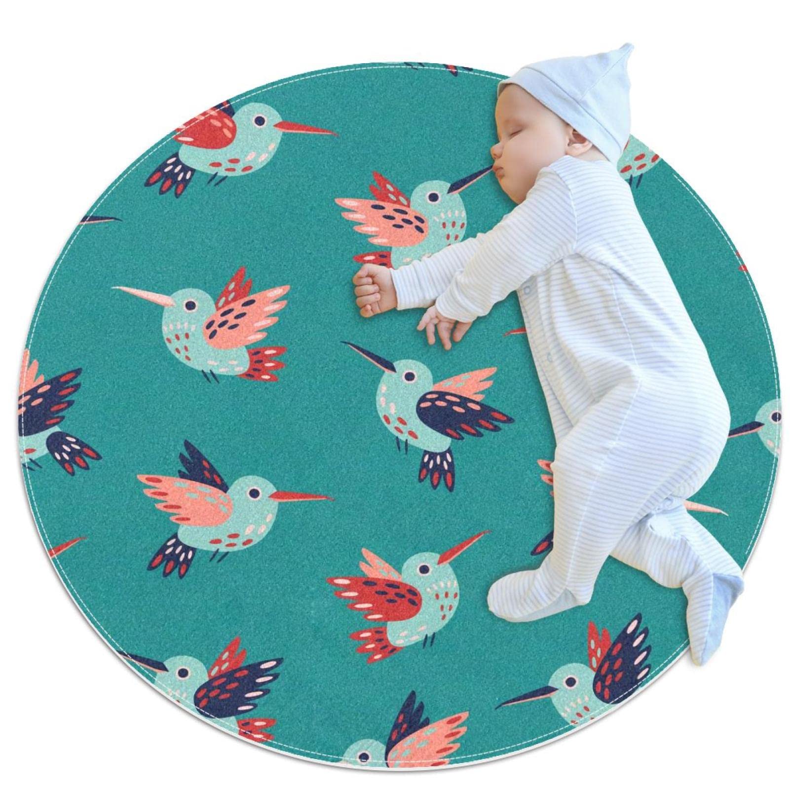 Tapis pour enfants rond colibris JDEZ anti-froid pour isoler le sol de la chambre de bébé