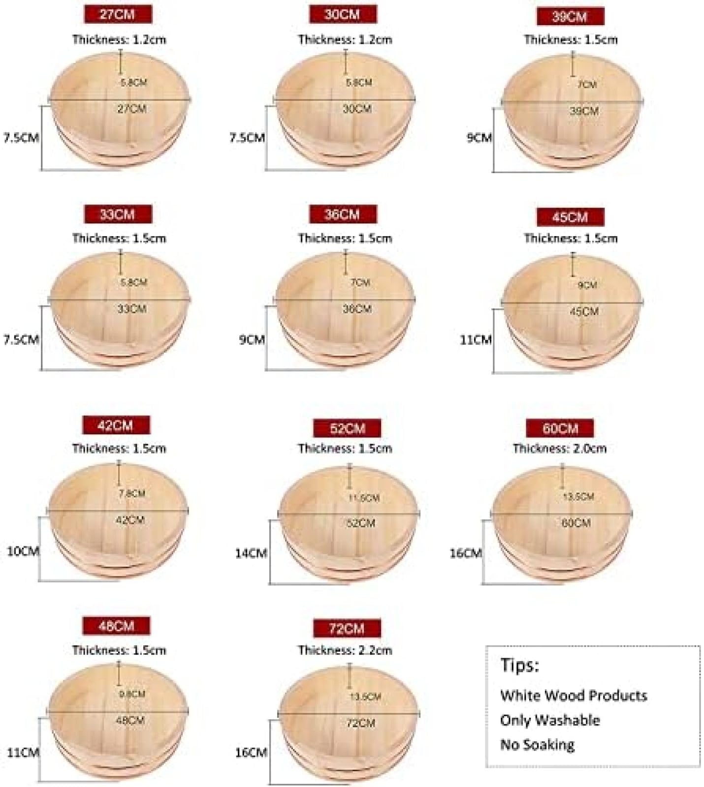 Hangiri - Recipiente para mezclar arroz y sushi de madera de pino, cuenco japonés con cuchara de madera, 12 unidades, 36 x 9 cm, perfecto para sushi auténtico