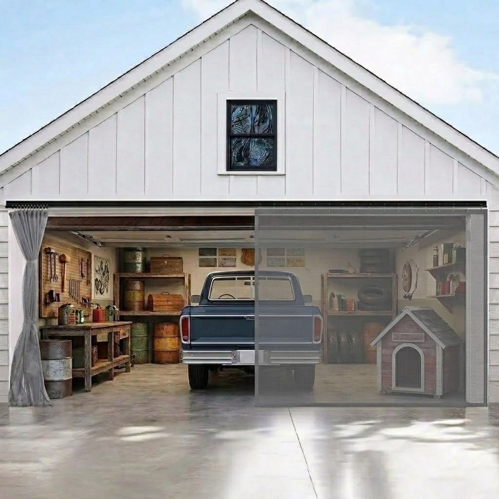 Moustiquaire de garage magnétique en fibre de verre grise 183x183cm