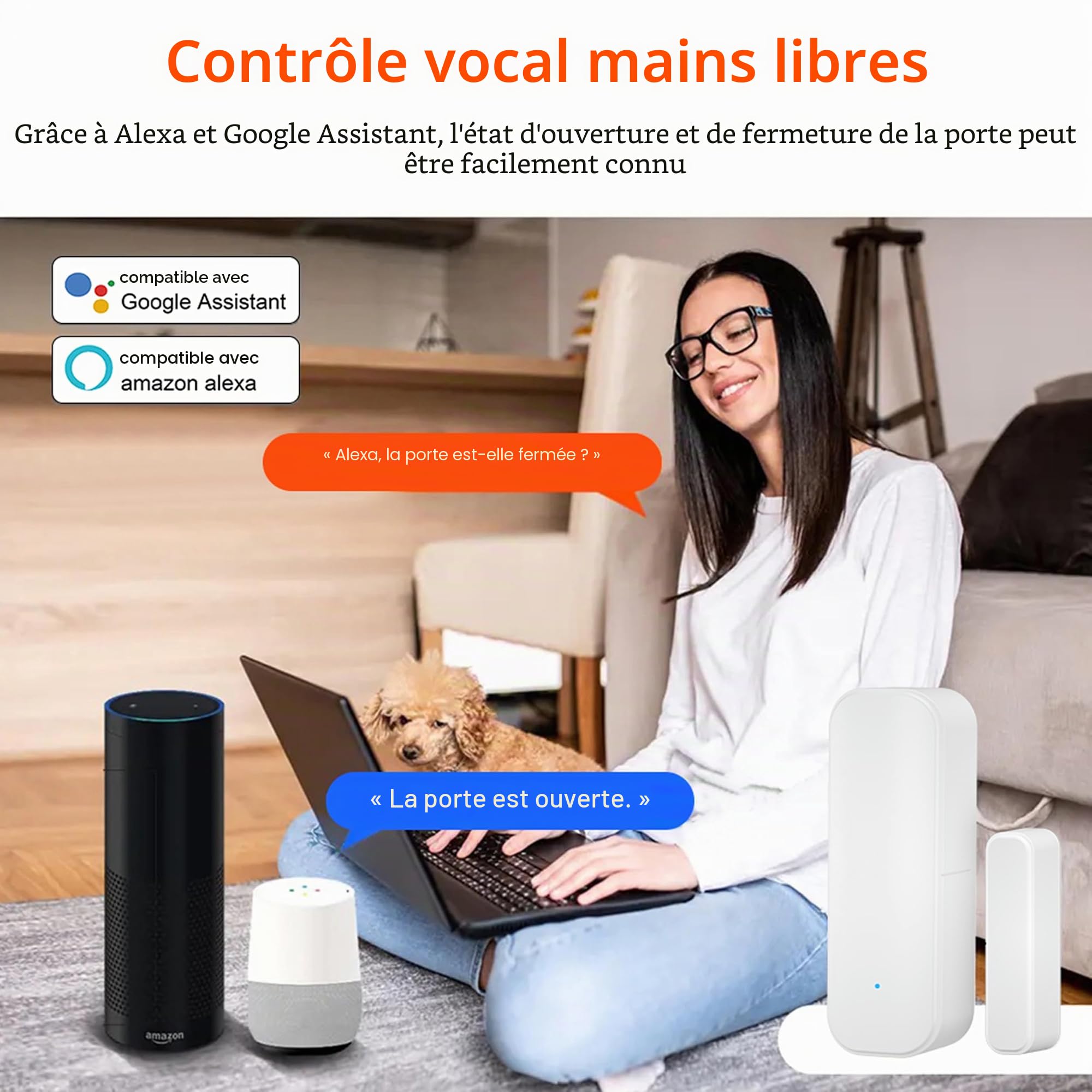 Capteur de Porte WiFi, capteur de fenêtre de Porte Tuya, Alarme en Temps réel de capteur de fenêtre Compatible avec Alexa Google, capteur de Contact Ouvert de Porte de sécurité à Domicile (4 Paquet)