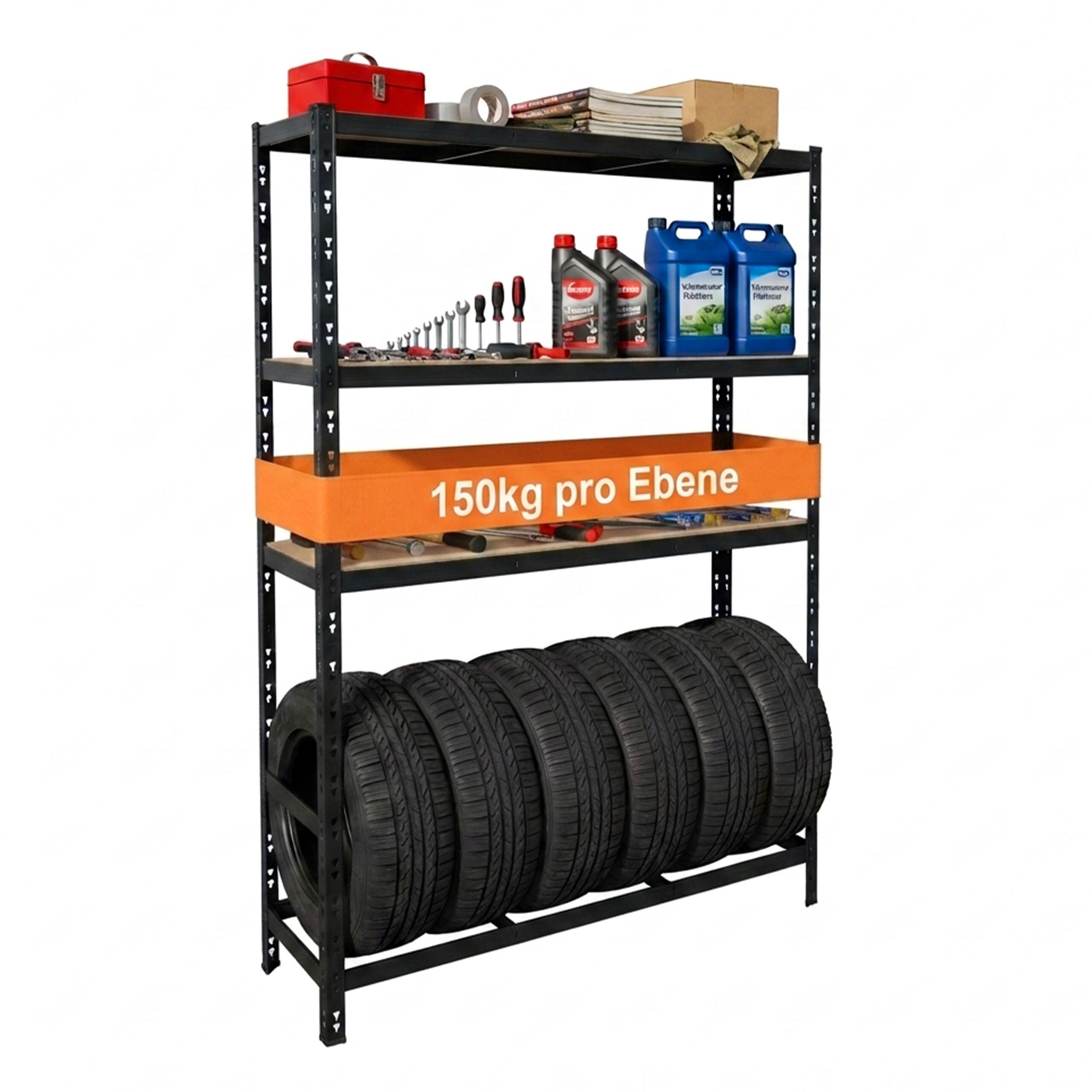 Relaxdays Reifenregal für 6 Reifen, HxBxT 180 x 120 x 40 cm, 600 kg, Stahl, Stecksystem, Reifenlager Werkstatt, schwarz