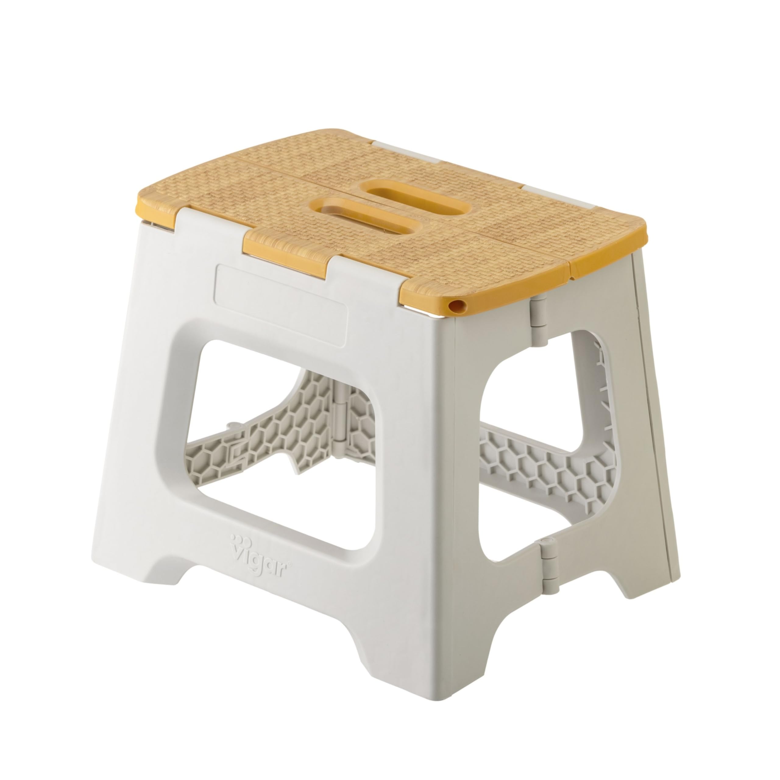 Vigar Taburete Plegable Compacto para Adultos, 27 cm Taburete Plegable Antideslizante para Casa, Dormitorio, Baño, Armario, Oficina, Soporta hasta 150 kg, Gris, Bamboo Print on Top