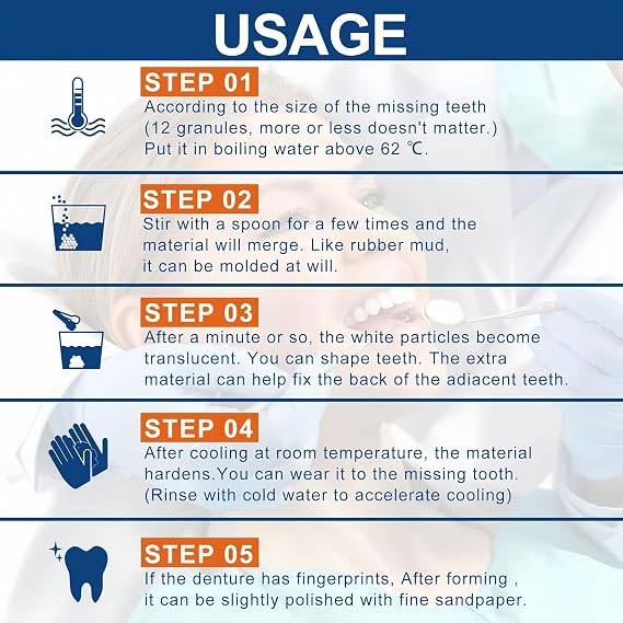 Temporary Tooth Repair Kits, Den/tal Repair Kit, Tooth Filling Kit, Den/tal Filling Kit for Restoring Missing Teeth, Moldable False Teeth Beads for Temporary Fixing & Filling Missing or Broken Teeth