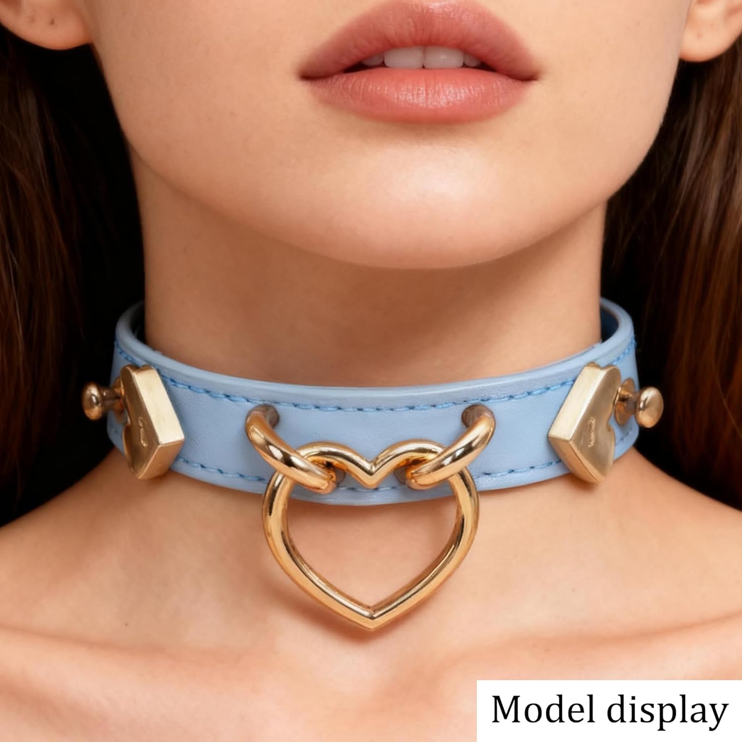 Handmade Leather O-Ring Choker Necklace for Women - Adjustable Punk Gothic Collar with Gold-Tone Accents - Image 2