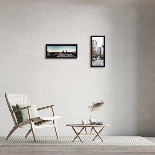 Miniatura 7 de Golden State Art, Portarretratos de madera maciza con vidrio templado, 8 x 20 pulgadas, color negro, formato horizontal y vertical para pared, marco