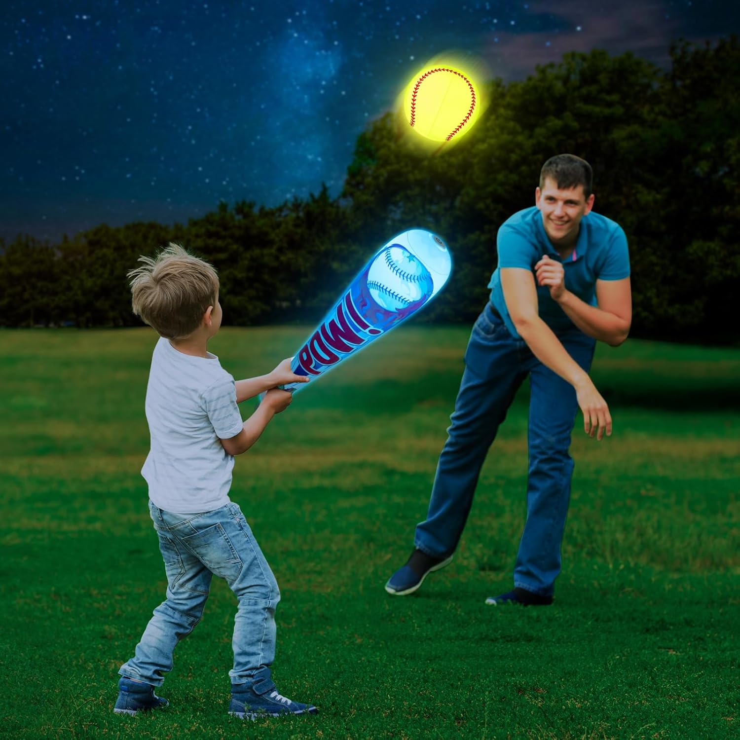 Inflatable Baseball with LED Light-up Glow in The Dark Bat Party Outdoor, Boys Ages 8-12 