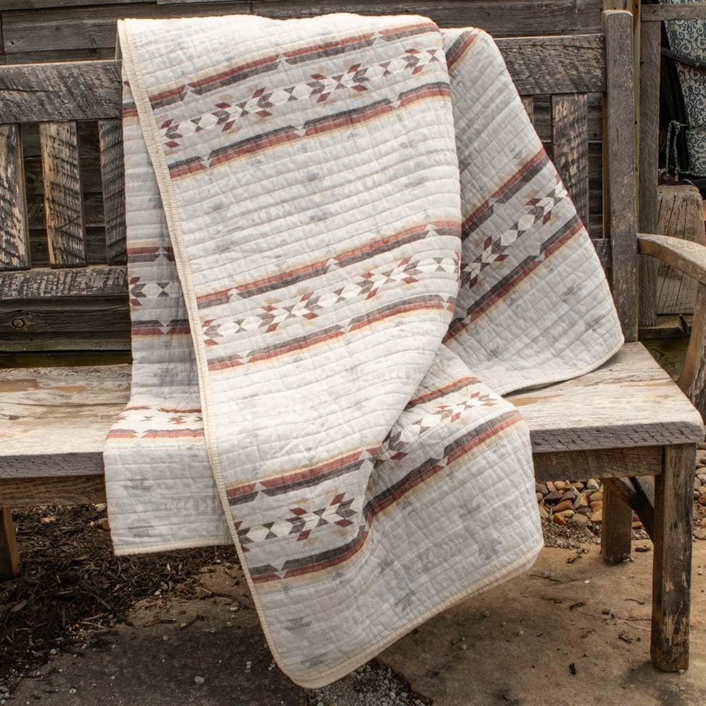 Rod's Alamosa Southwest (Quilt) Neutral Southwest Design - Gray Taupe Beige Red – Linen Texture - King Quilt (106x92in) - Cotton