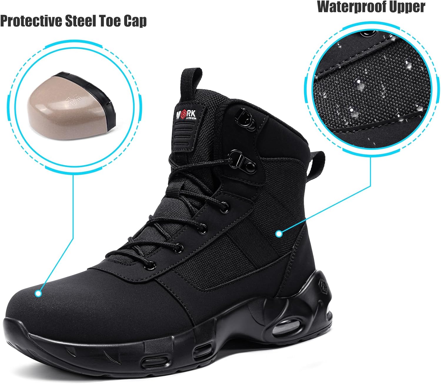 LARNMERN Steel Toe Boot Men Non Slip Work Shoe Rainproof Safety Toe Sneaker Side Zipper Industrail Boot High Top Tactical Shoe - Image 4