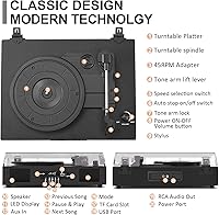 Vista 6 de Tocadiscos de vinilo Bluetooth con dos altavoces incorporados, grabación USB, transmisión por correa, 3 velocidades, tocadiscos para discos