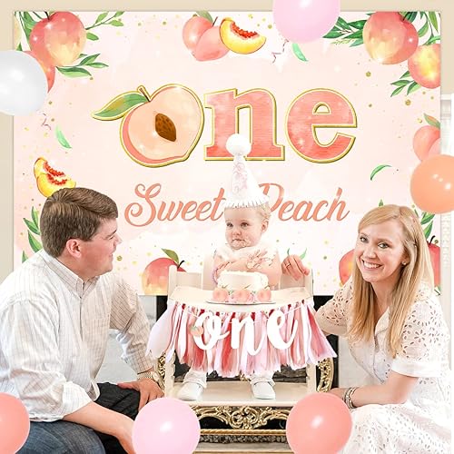 Miniatura 3 de Decoración de cumpleaños de durazno dulce para el primer cumpleaños, decoración para niñas, un dulce melocotón, telón de fondo para primera silla de