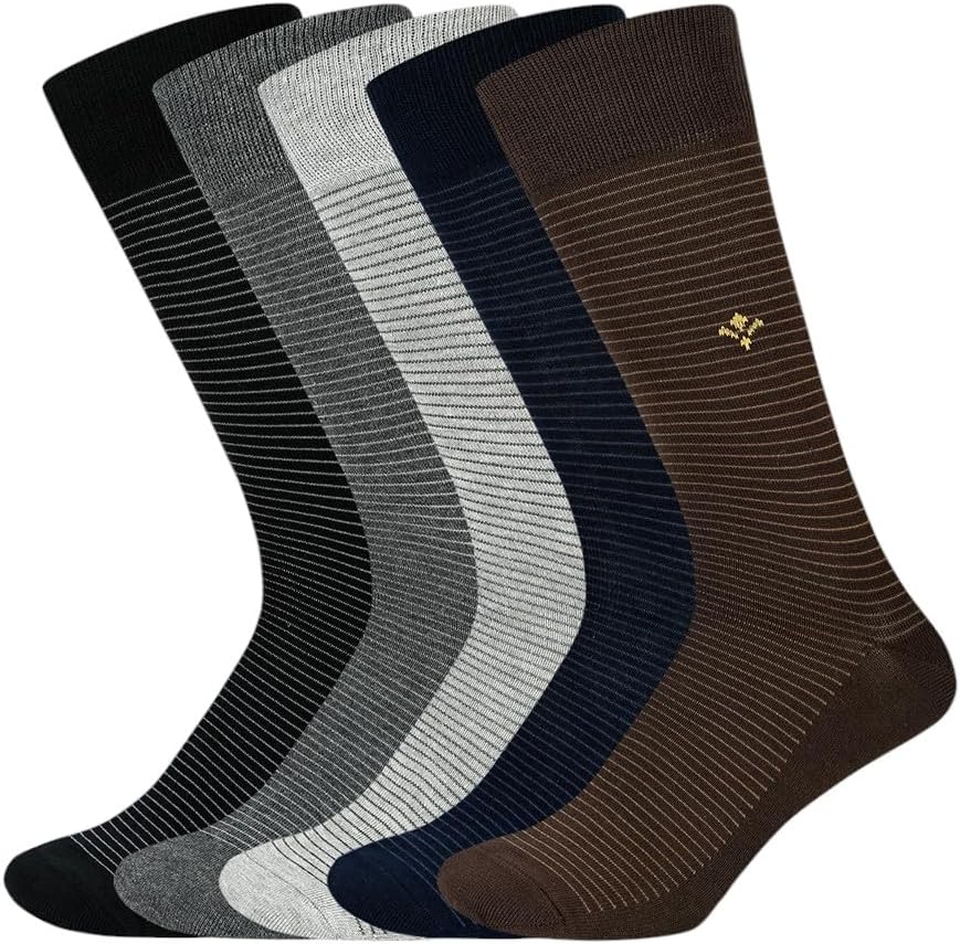 BALENZIA SocksXpress Men's Solid Colored Formal Mid Calf Length Business Socks Made with Cotton & Spandex - Combo Pack of 3 & 5 (Black, L.Grey, D.Grey, Brown, Navy) | Size UK 7 to UK 10