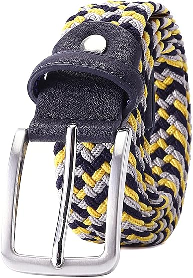 Uomo Donna Casual Cintura con fibbia ad ardiglione lavorata a maglia Elasticità Tela tessuta Cinture elastiche intrecciate elastiche Cinturino in tessuto semplice ( Size : 100 , Color : White-Navy