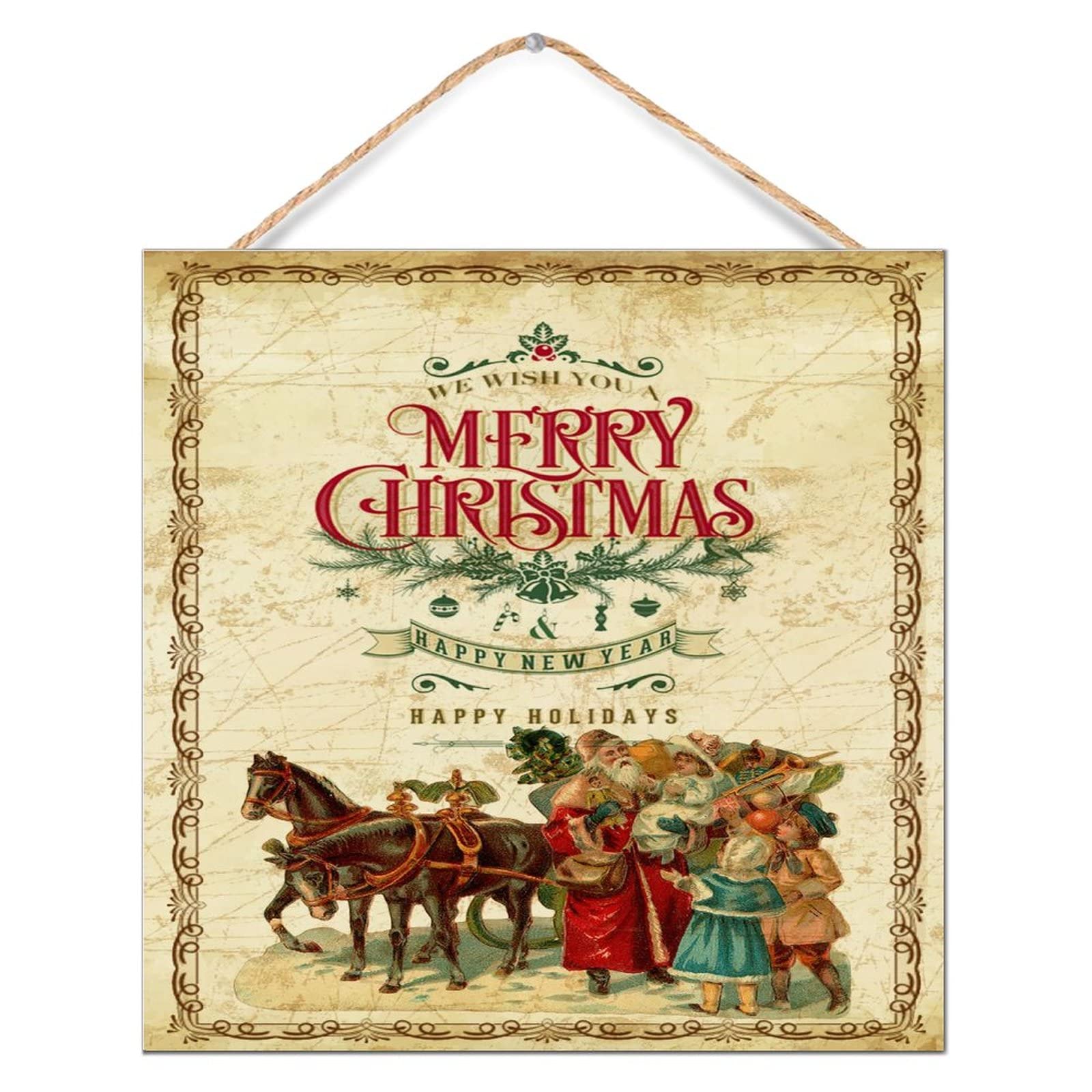 Père Noël personnalisé dans son traîneau, souvenir d\'enfance en bois décoratif