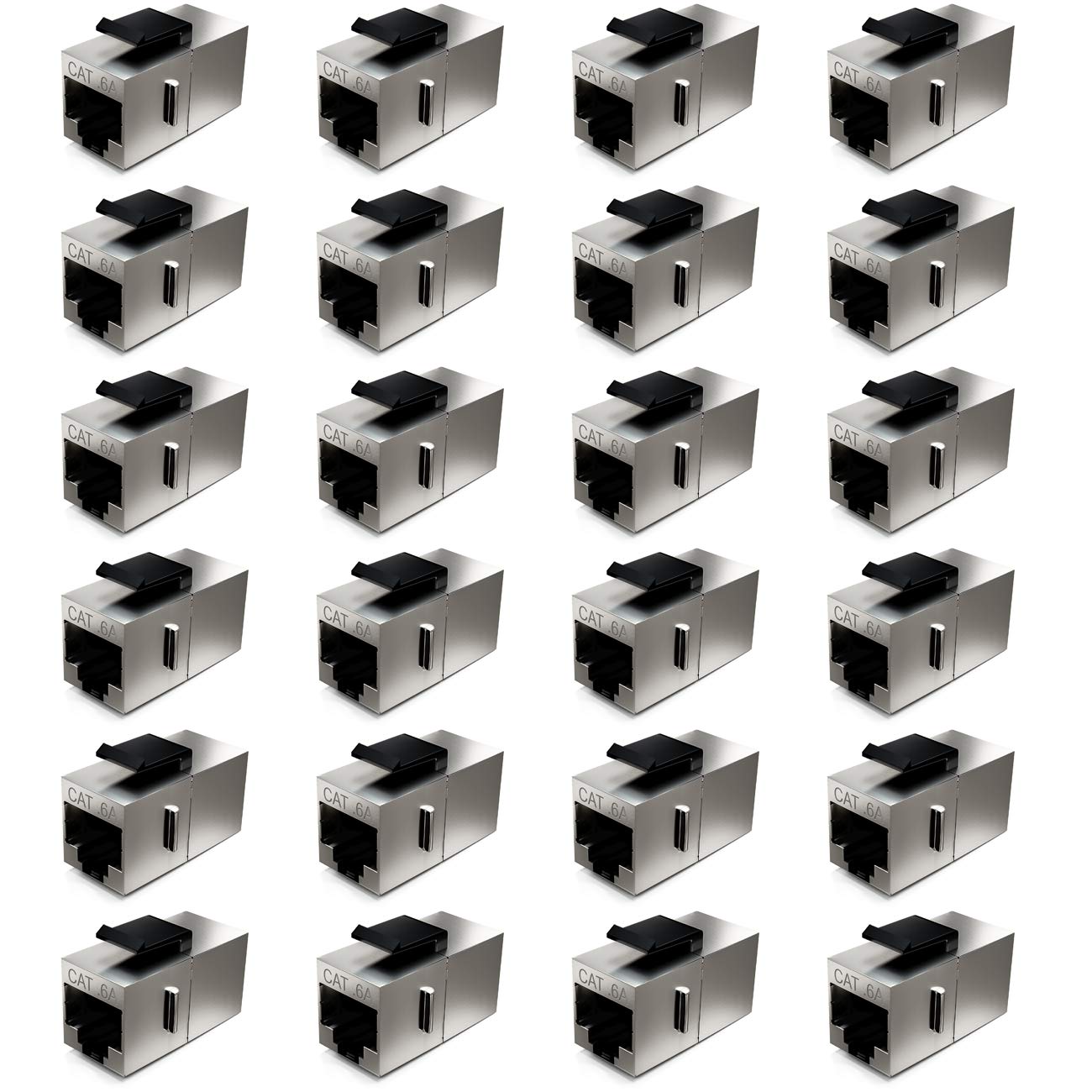 deleyCON 24x Moduł Keystone CAT6a - Sprzęgło Patchcordowe 10 Gbit/s, Ekranowane - 2x Gniazdo RJ45 - do Paneli/Uchwytów Keystone - Rozszerzenie | Ekranowany łącznik z 2 gniazdami RJ45, do sieci, panelu krosowego, uchwytu keystonu i rozszerzenia