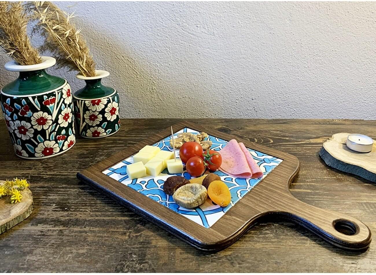 Personalized Cutting Board, Charcuterie or Chopping Board, Housewarming Wooden Couple Gift, Ceramic Tile Wooden Serving Board, Cheese Board